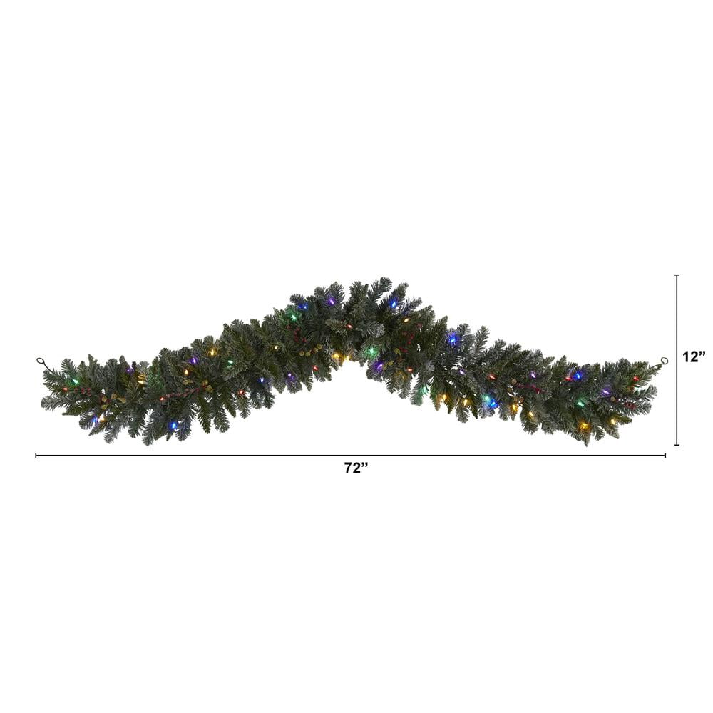 6' Flocked Pine Garland with Multicolor LED Lights