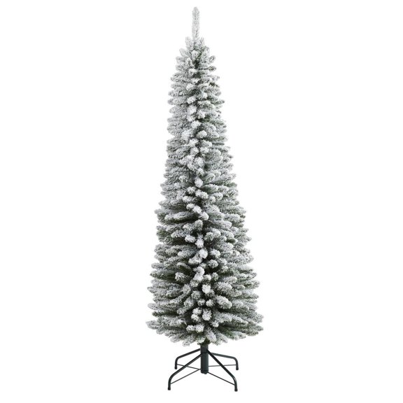 Nearly Natural 6ft. Flocked Pencil Artificial Christmas Tree with 438 Bendable Branches