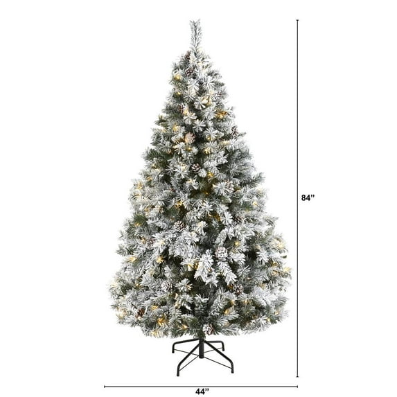 Nearly Natural 6ft. Flocked White River Mountain Pine Artificial Christmas Tree with Pinecones and 250 Clear LED Lights