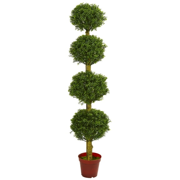 Nearly Natural 6ft. Four Tier UV Resistant Boxwood Artificial Topiary Tree, Green