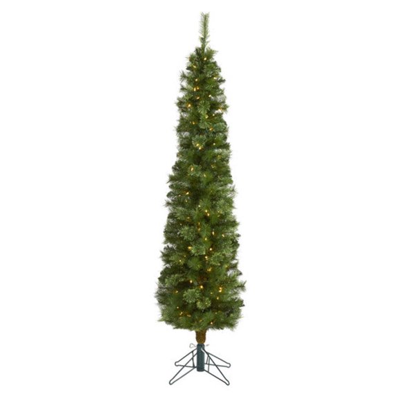 Nearly Natural 6ft. Green Pencil Artificial Christmas Tree with 150 Clear (Multifunction) LED Lights and 264 Bendable Branches