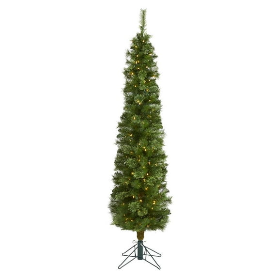 Nearly Natural 6ft. Green Pencil Artificial Christmas Tree with 150 Clear (Multifunction) LED Lights and 264 Bendable Branches
