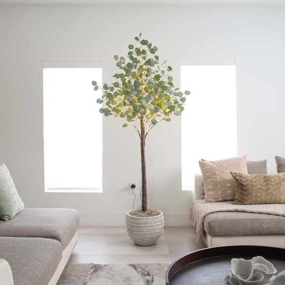 Nearly Natural 6ft. Lighted Artificial Eucalyptus Tree with 420 Warm White LED Lights