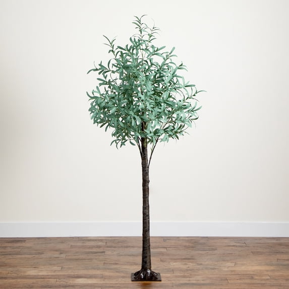 Nearly Natural Pre-Lit Olive Artificial Tree on Metal Base - 6' - Warm White LED Lights