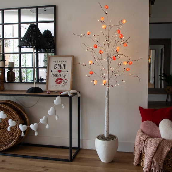 Nearly Natural Pre-Lit Artificial Valentine's Day Twig Tree with Heart Shaped Lights and Berries -