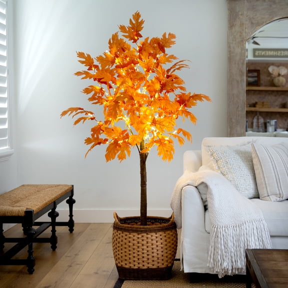Nearly Natural 6ft. Pre-Lit Autumn Maple Artificial Fall Tree with 300 Warm White LED Lights