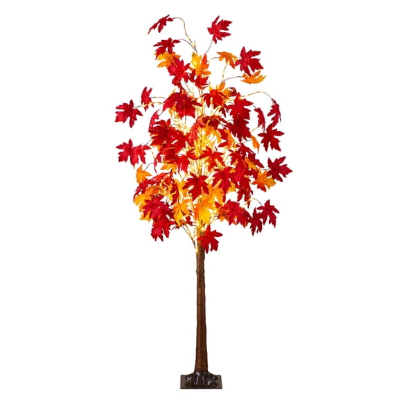 Nearly Natural Pre-Lit Autumn Weeping Maple Artificial Potted Tree - 6' - Warm White LED Lights