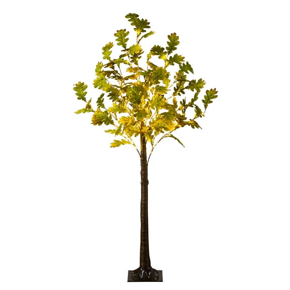 Nearly Natural 6ft. Pre-Lit Green Autumn Oak Artificial Fall Tree with 250 Warm White LED Lights