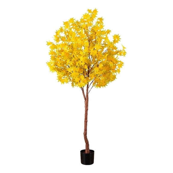 Nearly Natural Pre-Lit Fall Yellow Maple Artificial Potted Tree - 6' - Warm White LED Lights