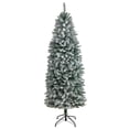 thumbnail image 1 of Nearly Natural 6ft. Slim Flocked Montreal Fir Artificial Christmas Tree, Green, 1 of 6