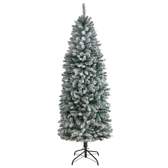 Nearly Natural 6ft. Slim Flocked Montreal Fir Artificial Christmas Tree, Green