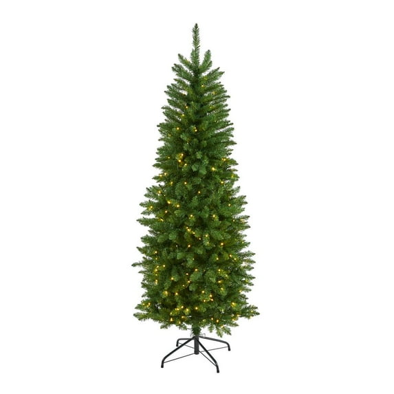 Nearly Natural 6ft. Slim Green Mountain Pine Artificial Christmas Tree with 250 Clear LED Lights