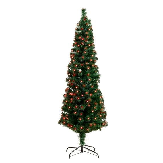 Nearly Natural 6ft. Slim Pre-Lit Fiber Optic Artificial Christmas Tree, Green