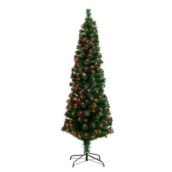Nearly Natural 6ft. Slim Pre-Lit Fiber Optic Artificial Christmas Tree, Green