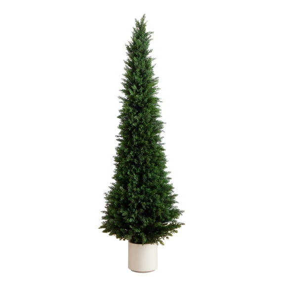 Nearly Natural 6ft. UV Resistant Artificial Cedar Tree in Decorative White Planter (Indoor/Outdoor)