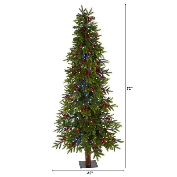 Nearly Natural 6ft. Victoria Fir Artificial Christmas Tree with 250 Multi-Color (Multifunction) LED Lights, Berries and 415 Bendable Branches