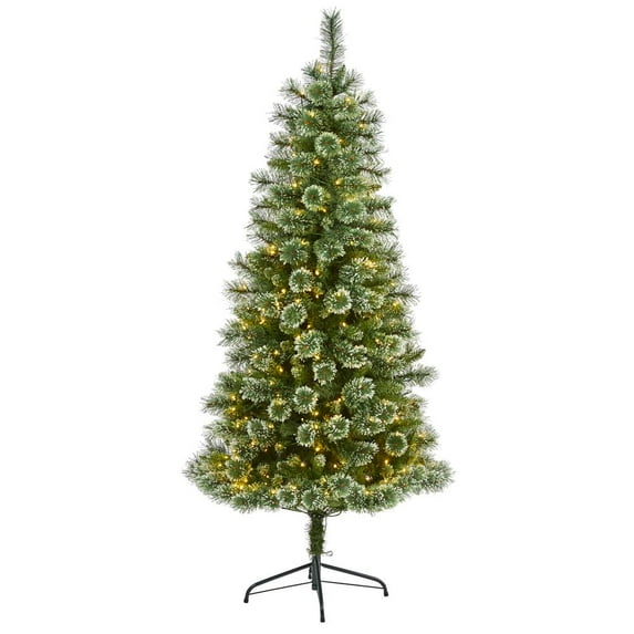 Nearly Natural 6ft. Wisconsin Slim Snow Tip Pine Artificial Christmas Tree with 300 Clear LED Lights
