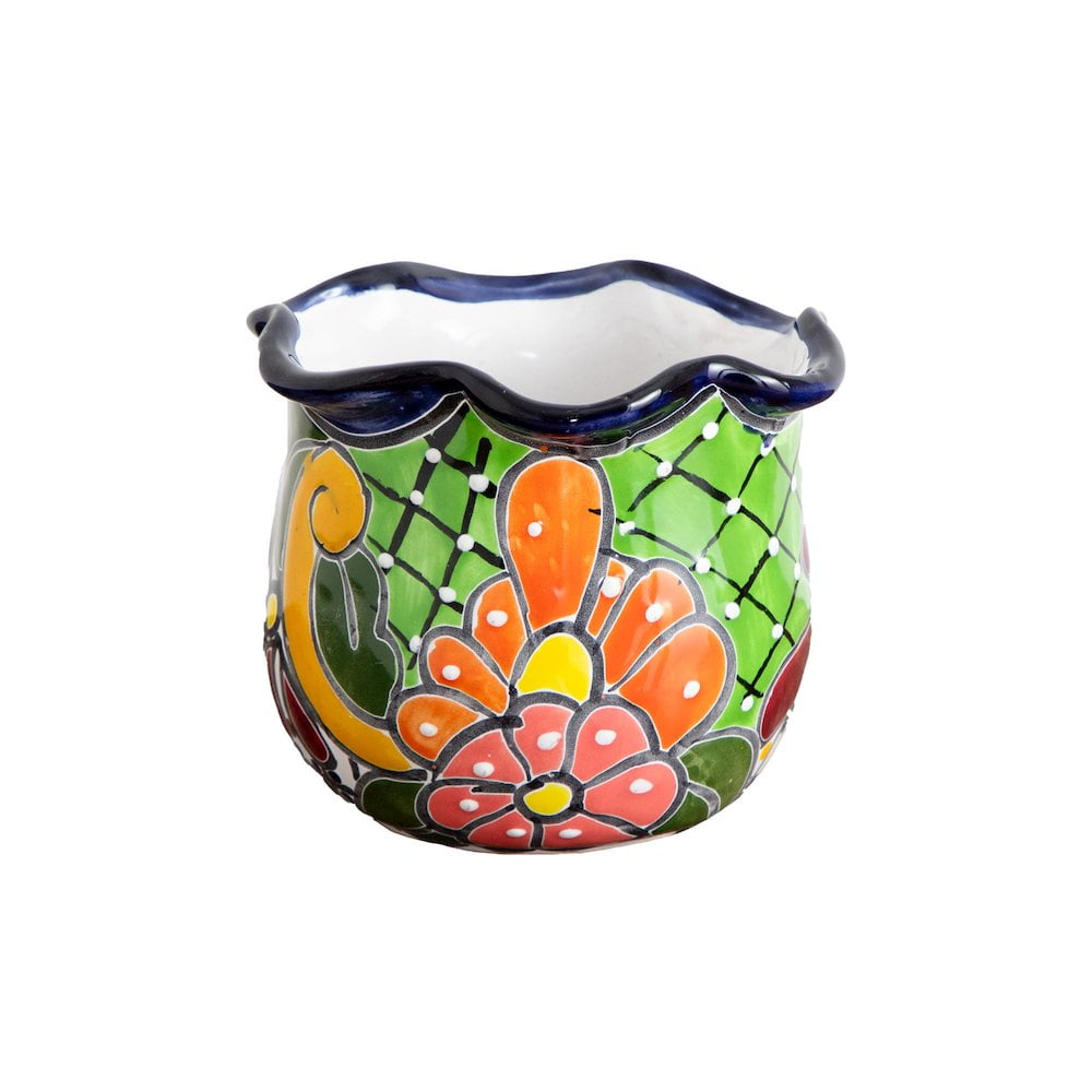 Handcrafted Mexican Talavera Ceramic Planter with Vibrant Floral Design