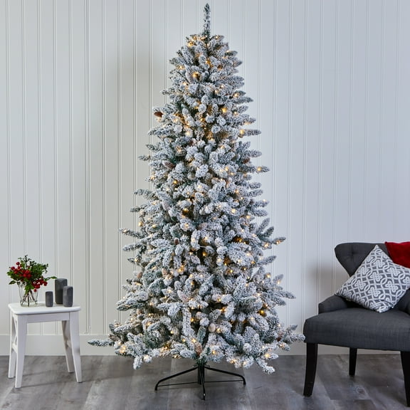 Nearly Natural 7.5' Flocked Fir Artificial Christmas Tree Prelit with 500 LED Lights