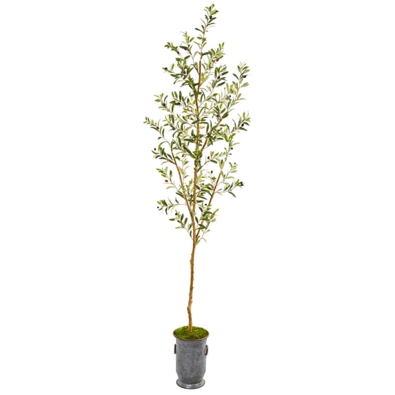 Nearly Natural 7.5' Olive Artificial Tree in Decorative Planter, Green