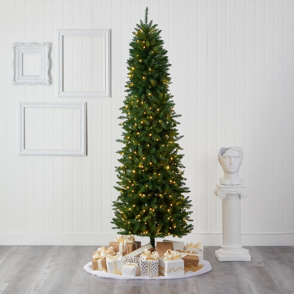 Nearly Natural 7.5' Slim Green Mountain Pine Artificial Christmas Tree Prelit 350 Clear LED Lights