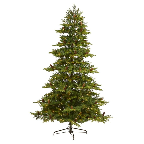 Nearly Natural 7.5ft. Yukon Mountain Fir Artificial Christmas Tree with 600 Clear Lights, Pine Cones and 1740 Bendable Branches