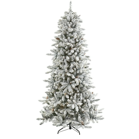 Nearly Natural 7.5ft. Flocked Livingston Fir Artificial Christmas Tree with Pine Cones, Green