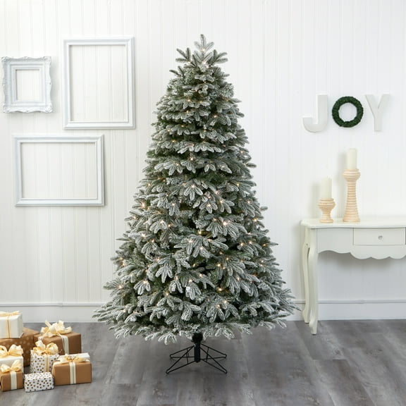 Nearly Natural 7' Flocked Fir Artificial Christmas Tree with 700 LED Lights