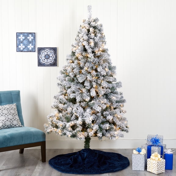 Nearly Natural 7' Green Flocked Fir Artificial Christmas Tree Prelit 350 Clear LED Lights