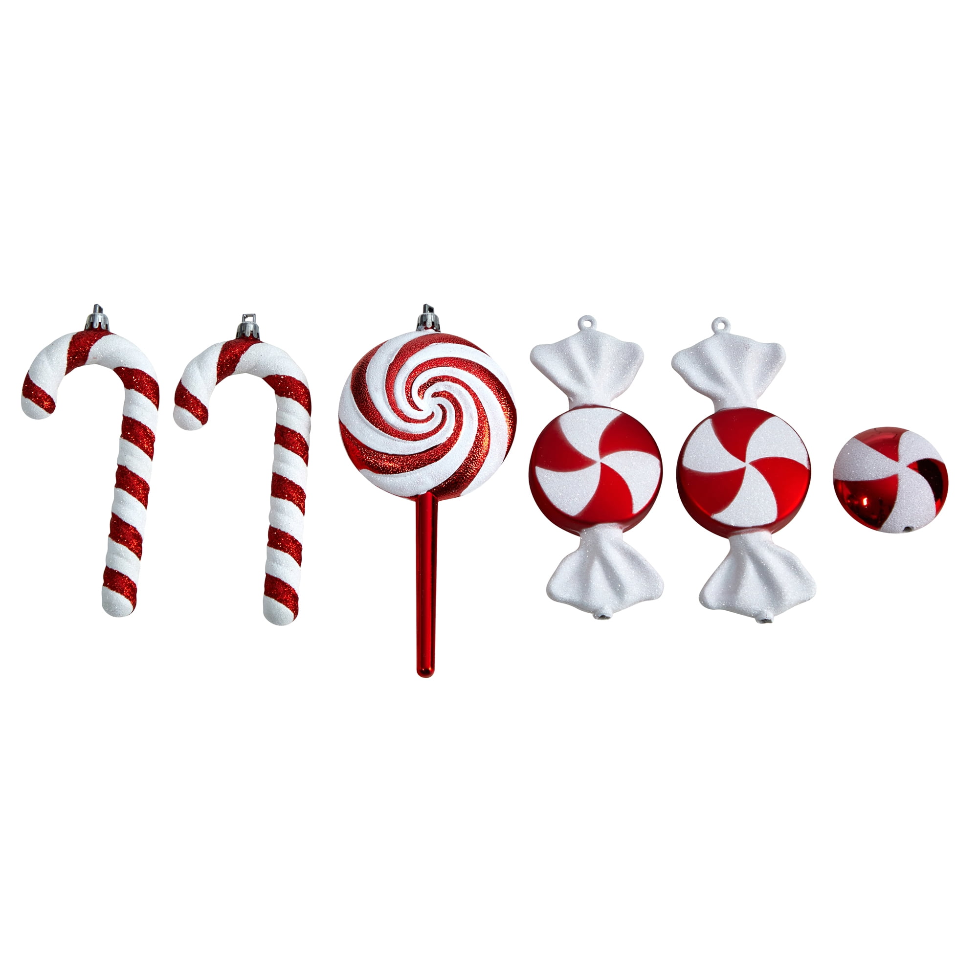 Nearly Natural 7" Holiday Assorted Polystyrene Christmas Candy Cane Deluxe Shatterproof Ornament, 6 Count