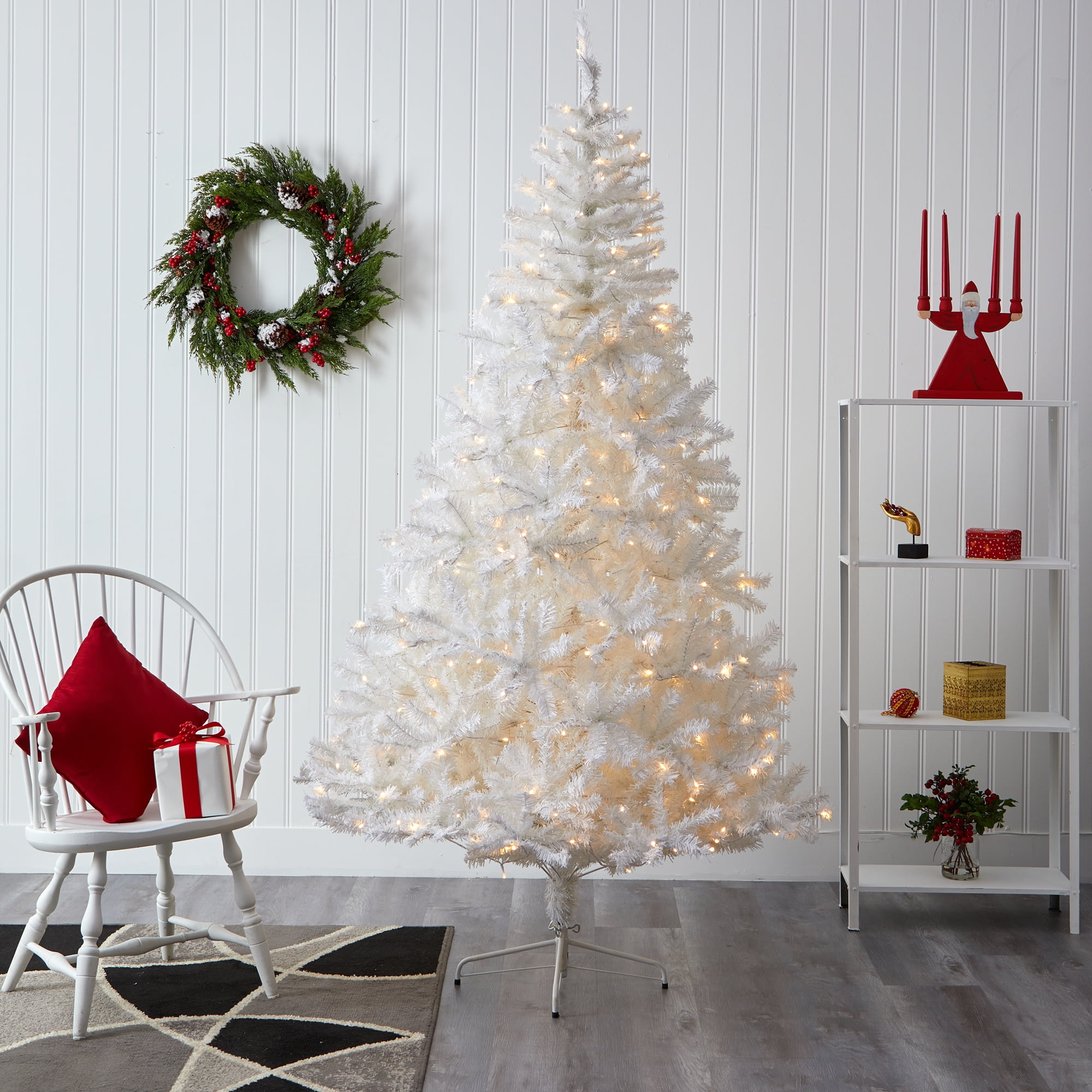 Nearly Natural 7 White Artificial Christmas Tree Prelit 350 Clear