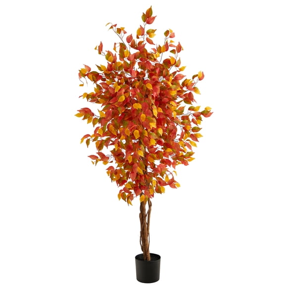 Nearly Natural 72" Ficus Artificial Tree in Black Plastic Pot