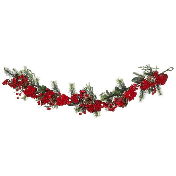 Nearly Natural 72in. Hydrangea Garland, Red/Green