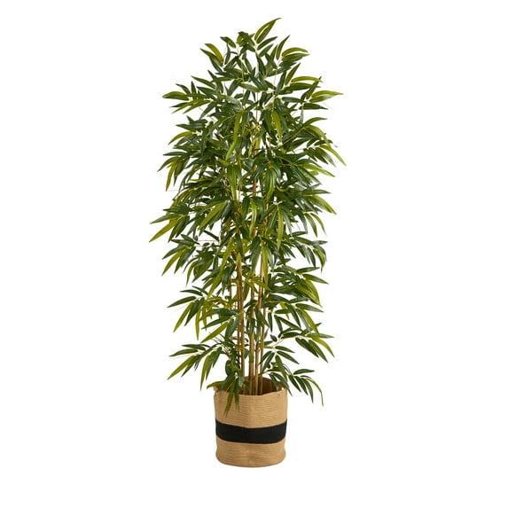 Nearly Natural 75" Bamboo Artificial Tree in Handmade Natural Cotton Planter