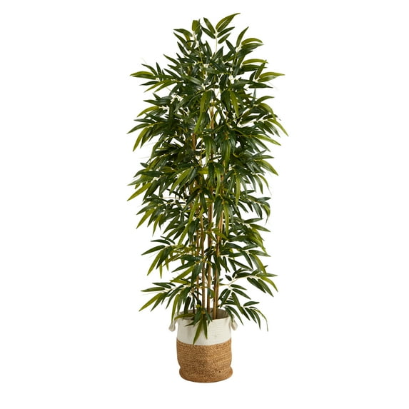 Nearly Natural 75" Bamboo Artificial Tree in Handmade Natural Jute and Cotton Planter