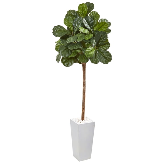 Nearly Natural 75” Fiddle Leaf Fig Artificial Tree in White Planter