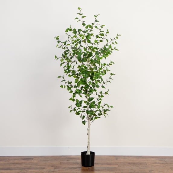 Nearly Natural Artificial Birch Potted Tree - 7' - Green