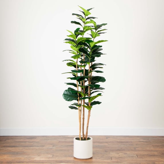 Nearly Natural Potted Artificial Fiddle Leaf Tree in Planter - 7'