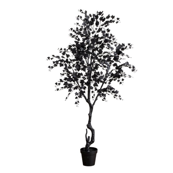 Nearly Natural Potted Maple Artificial Halloween Tree - 7' - Black