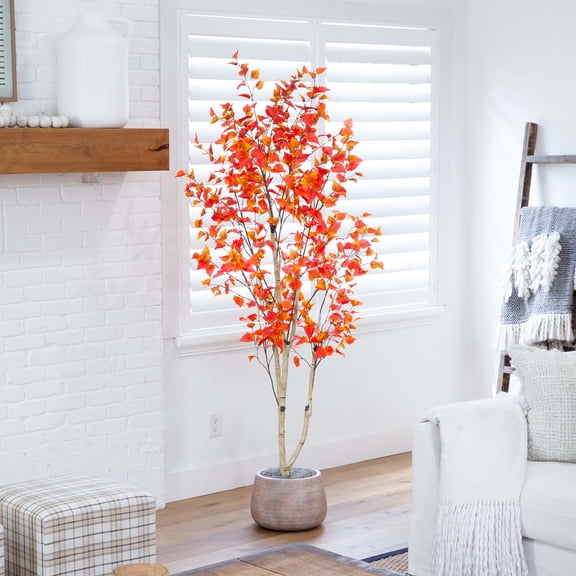 Nearly Natural Birch Artificial Potted Tree - 7' - Unlit