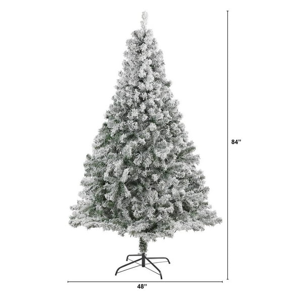 Nearly Natural 7ft. Flocked Rock Springs Spruce Artificial Christmas Tree with 800 Bendable Branches