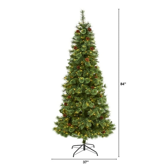 Nearly Natural 7ft. White Mountain Pine Artificial Christmas Tree with 400 Clear LED Lights and Pine Cones