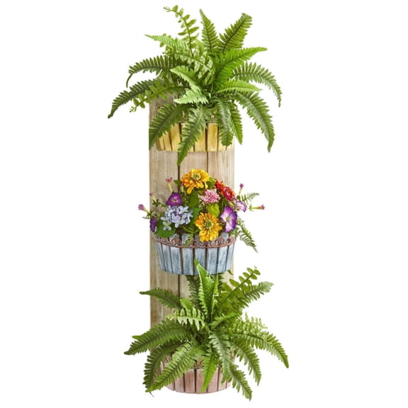 Nearly Natural 7in. Tuscan Ceramic Blue Scroll Urn Vase