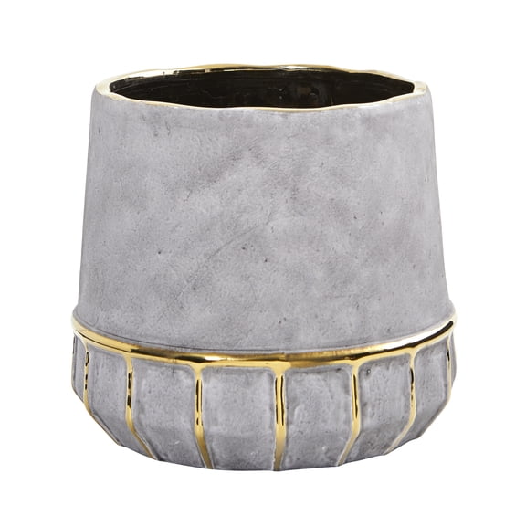 Nearly Natural 8.5" Regal Stone Decorative Planter with Gold Accents