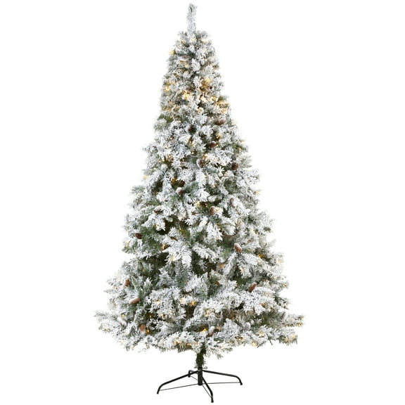 Nearly Natural 8' Flocked Pine Artificial Christmas Tree, White