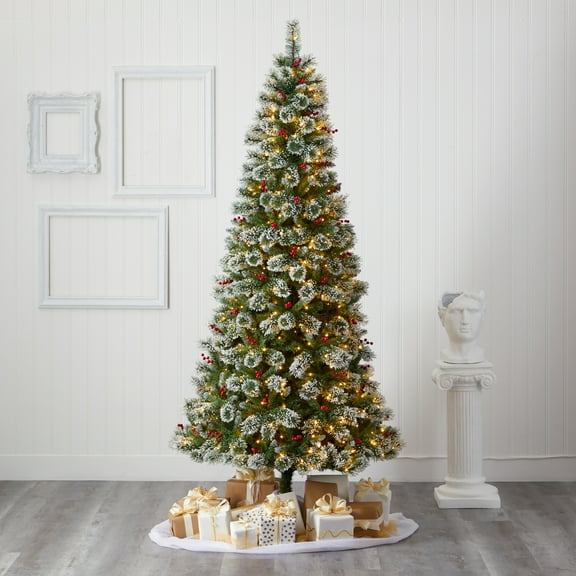 Nearly Natural 8' Frosted Pine Artificial Christmas Tree Prelit with 550 Clear LED Lights