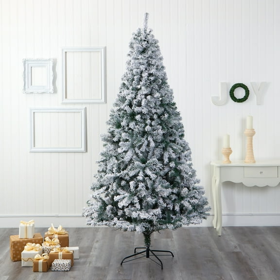 Nearly Natural 8' Green Flocked Spruce Artificial Christmas Tree
