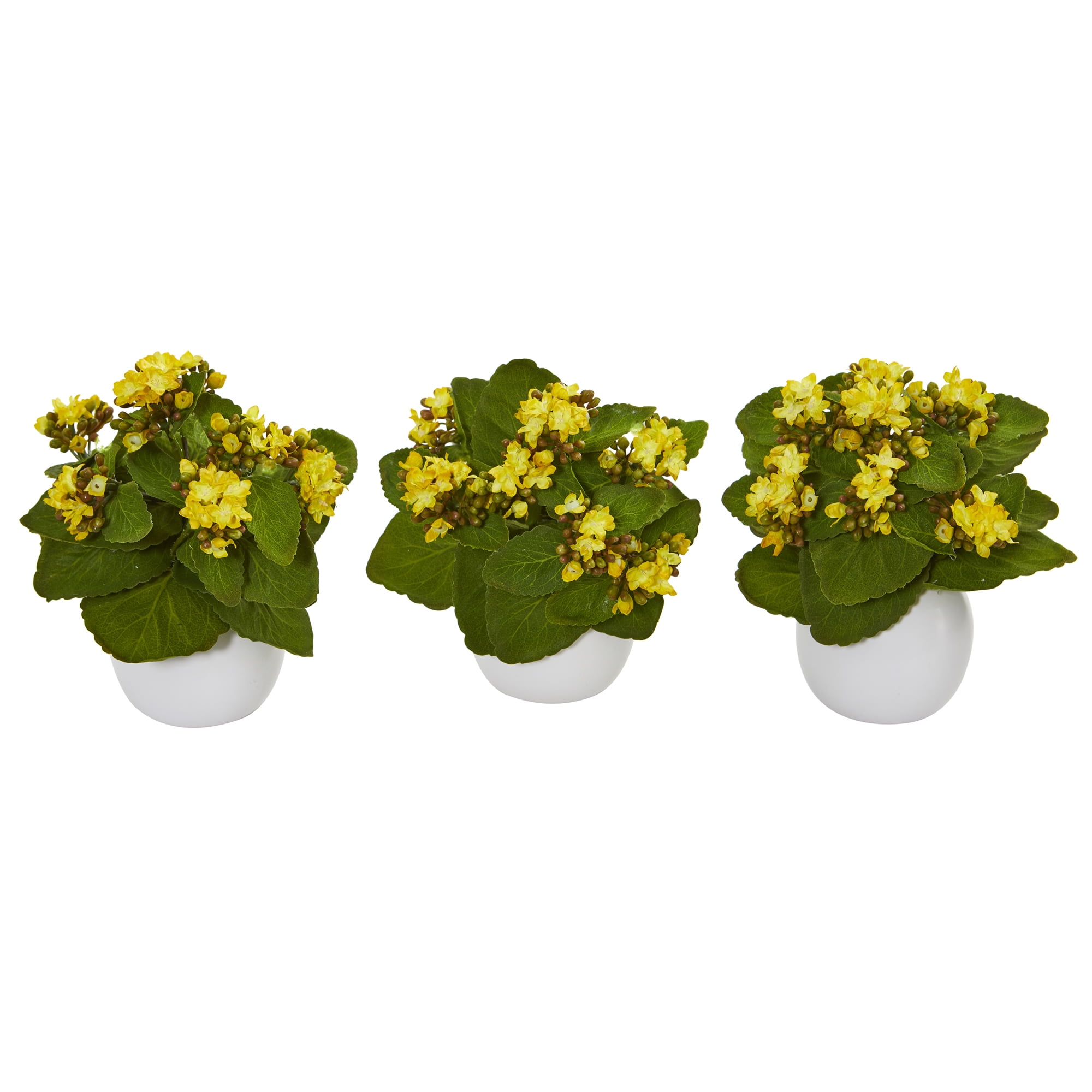 Nearly Natural 8? Kalanchoe Artificial Plant in White Vase (Set of 3