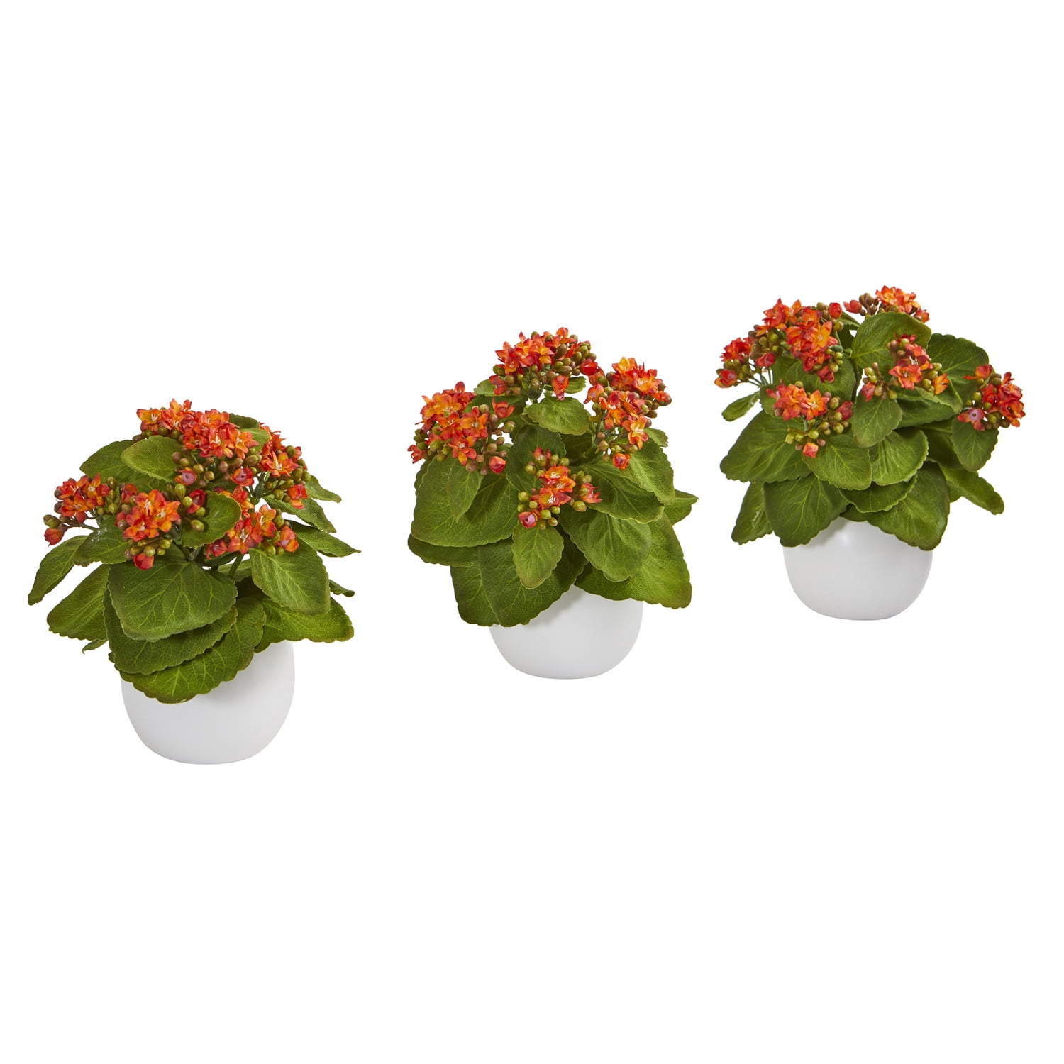 Nearly Natural 8? Kalanchoe Artificial Plant in White Vase (Set of 3