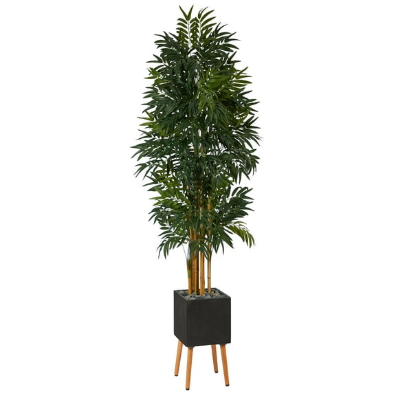 Nearly Natural 80in. Phoenix Artificial Palm Tree in Black Planter with Stand